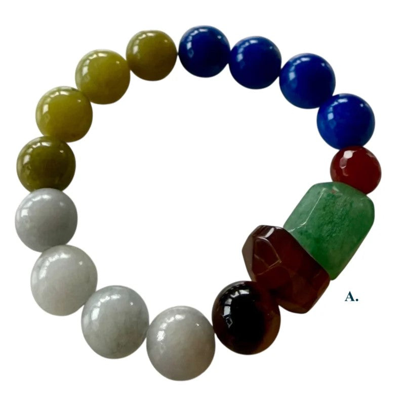 Armband natural chunky stone blauw A.