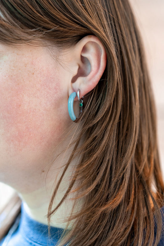 Oorbellen Duo Color Hoop dusty blue caramel