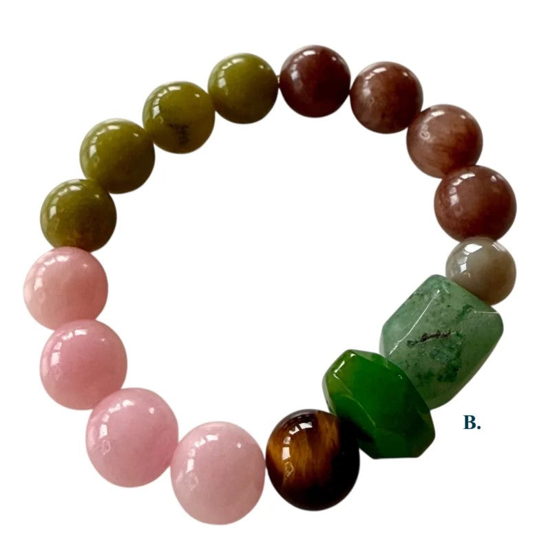Armband natural chunky stone roze B.