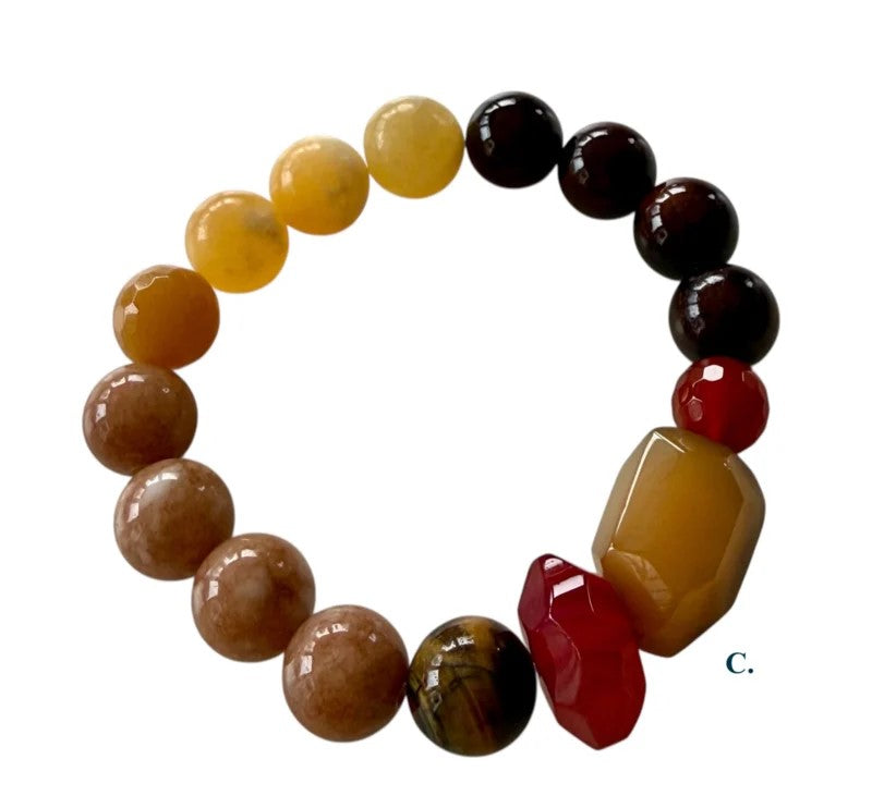 Armband natural chunky stone oranje C.