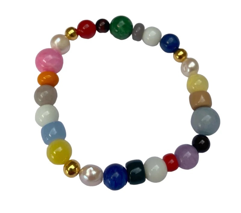 Armband colorful pearl & bead Bybjor Goud