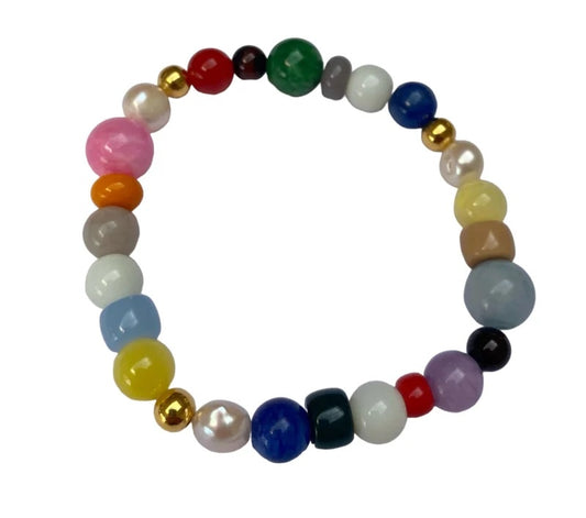 Armband colorful pearl & bead Bybjor Goud