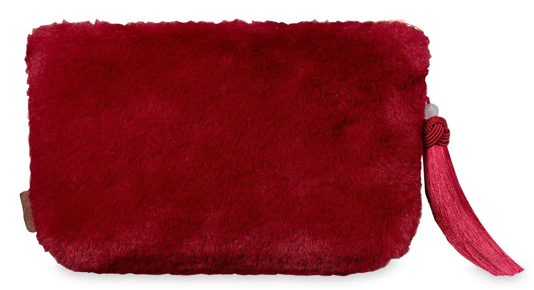 Tasje Fake fur glitter flowers embroidery