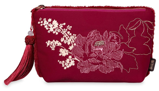 Tasje Fake fur glitter flowers embroidery