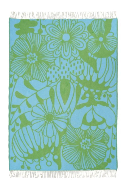 Deken lamswol Blomranka groenblauw