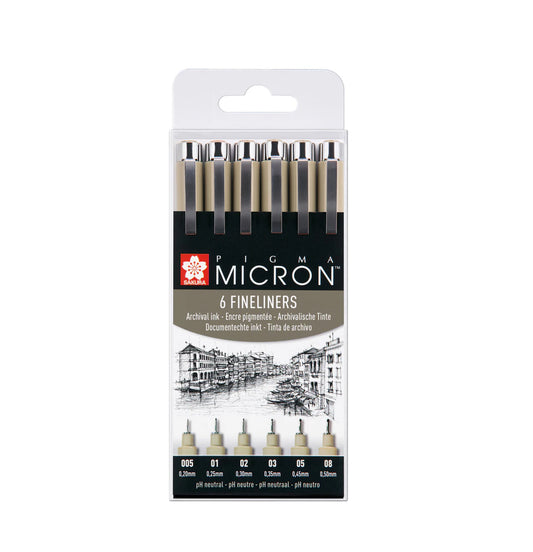 Fineliners set van 6 zwart Talens